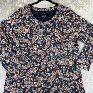 Paisley Long Sleeve Top in Navy and Orange